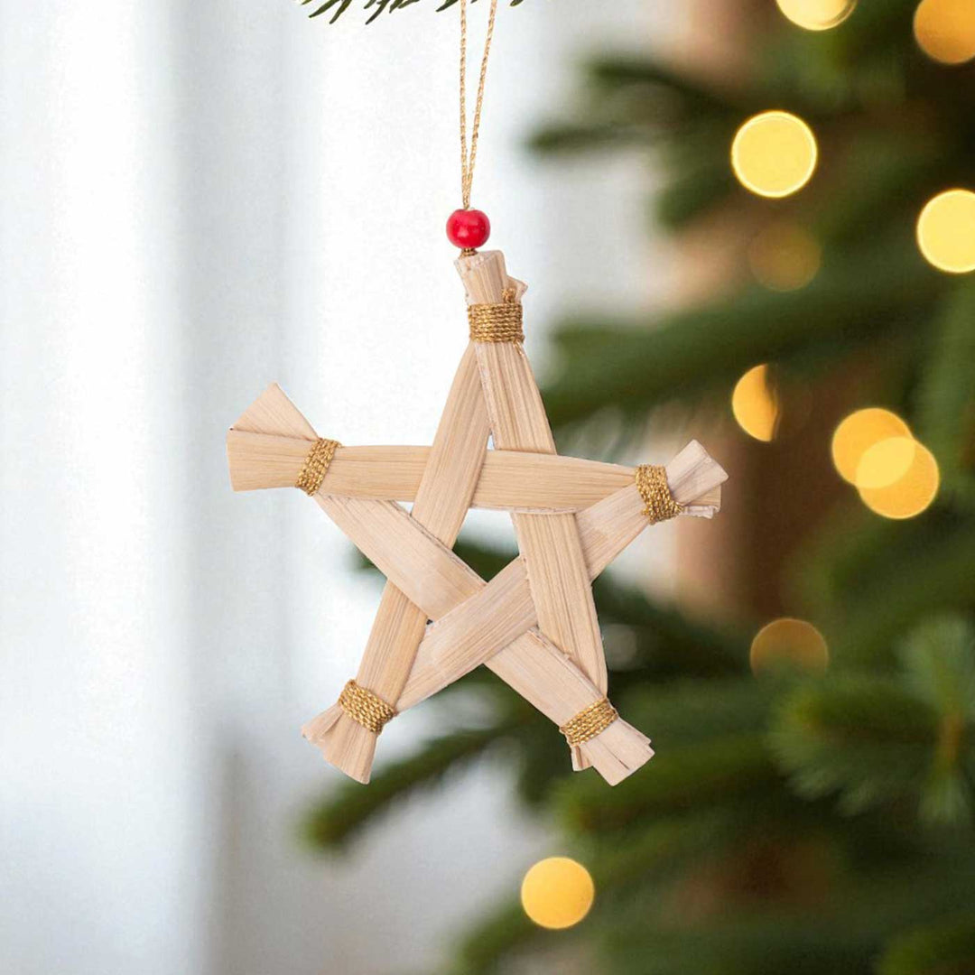 5 Pc | Handmade Banana Bark Star Hanging Christmas Ornaments
