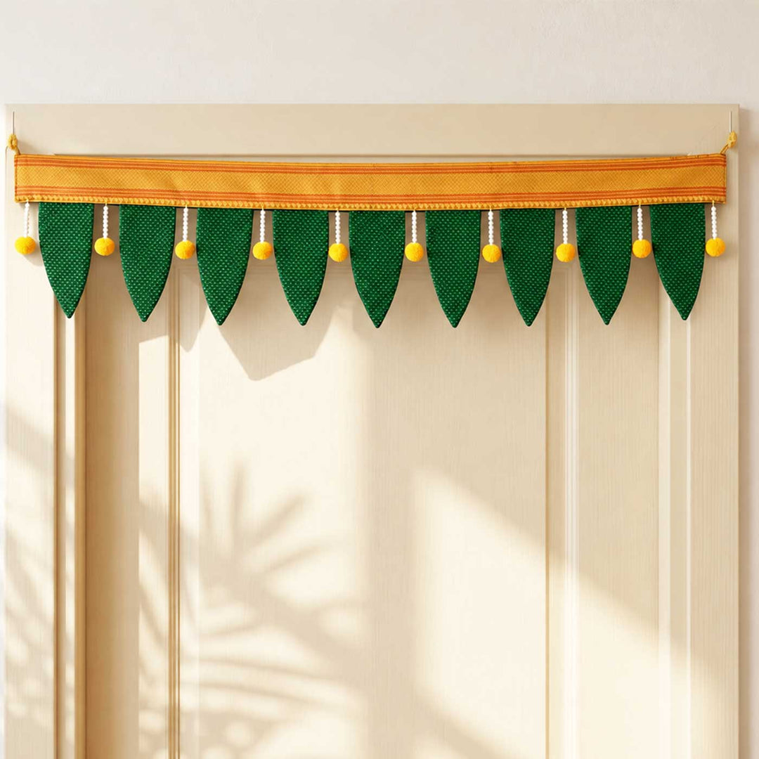 Handcrafted Traditional Mango Leaf Silk Fabric Toran For Festive Decor