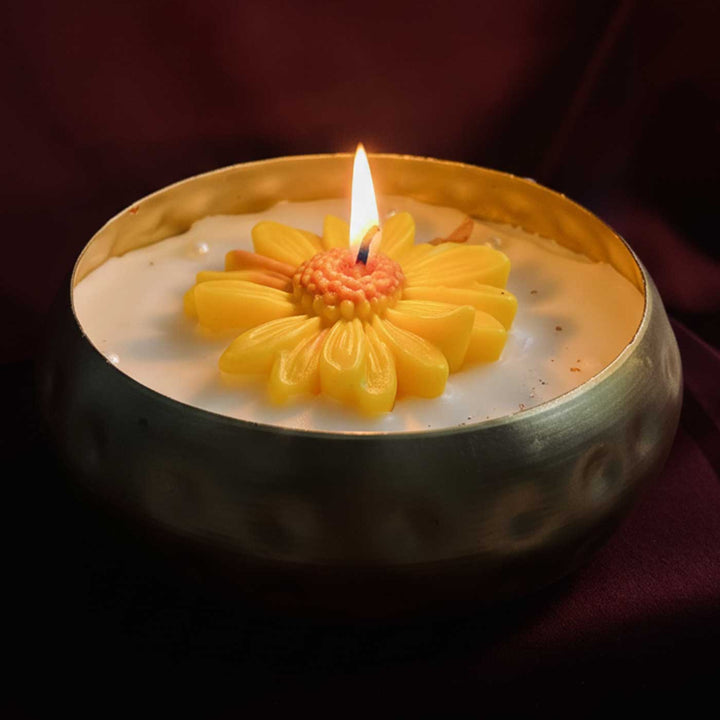 Handmade Shubha Urli Flower Design Soy Wax Scented Candle