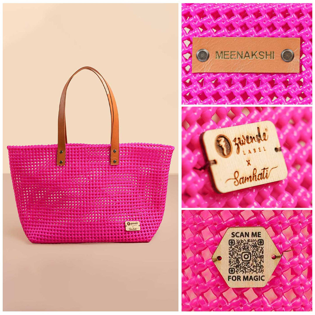 Hot Pink Solid Mukhya Knot Handmade Koodai Beach Bag