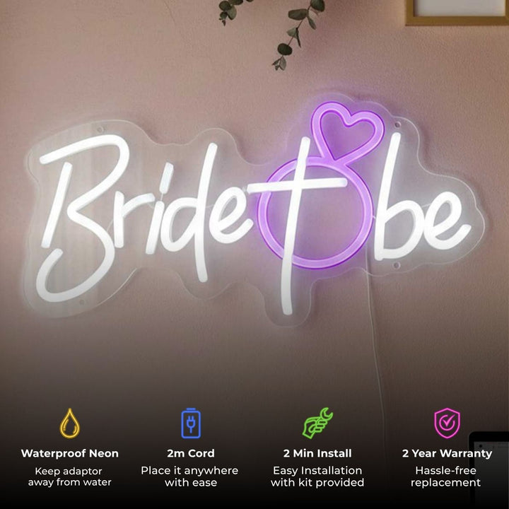 Bride To Be Handmade Neon Light Sign Board with Heart Motif for Bridal Shower