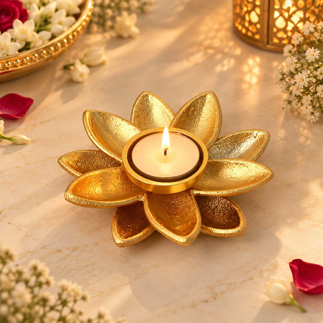 Handmade Double Floral Aluminium Tealight Holder For Festive Decor