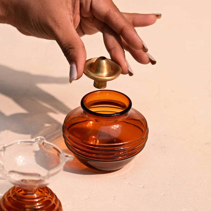 Medium Kalash Design Akhand Jyot Glass Akhand Jyot Diya / Oil Lamp