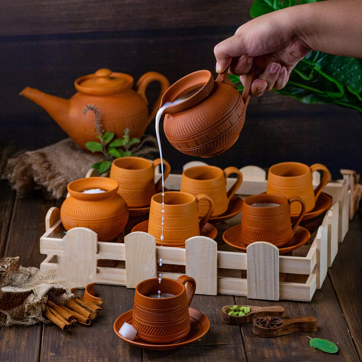 Handmade Nawabi Terracotta Tea Set | Set Of 15