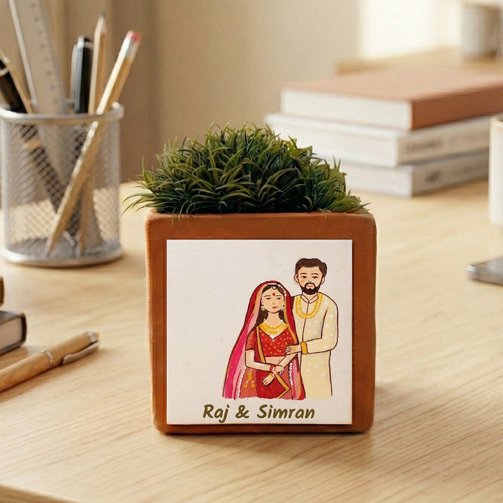 Indian Wedding Couple Personalized Handpainted Terracottta Planter