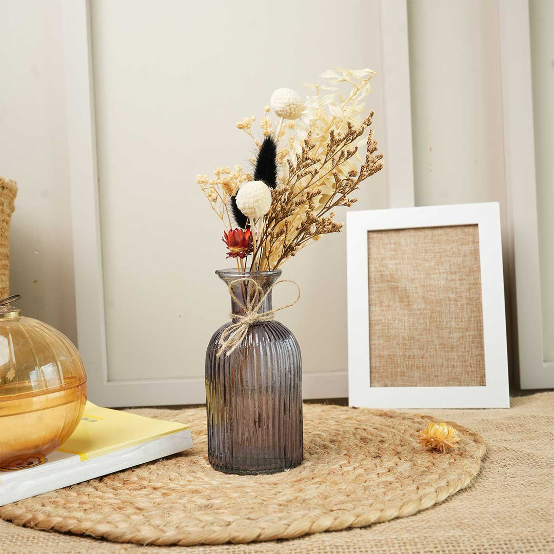 Ocean Crest Statement Glass Vase With Dried Flower Bunch