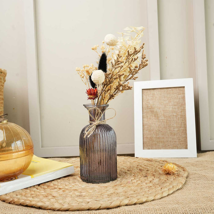 Ocean Crest Statement Glass Vase With Dried Flower Bunch