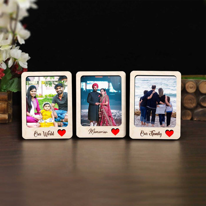 Photo Personalized Printed Couples Theme Wooden Fridge Magnet | Set Of 3