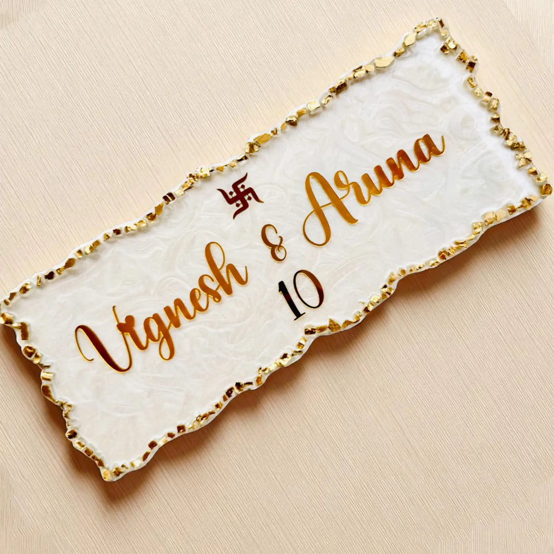 Personalized White & Gold Resin Name Plate