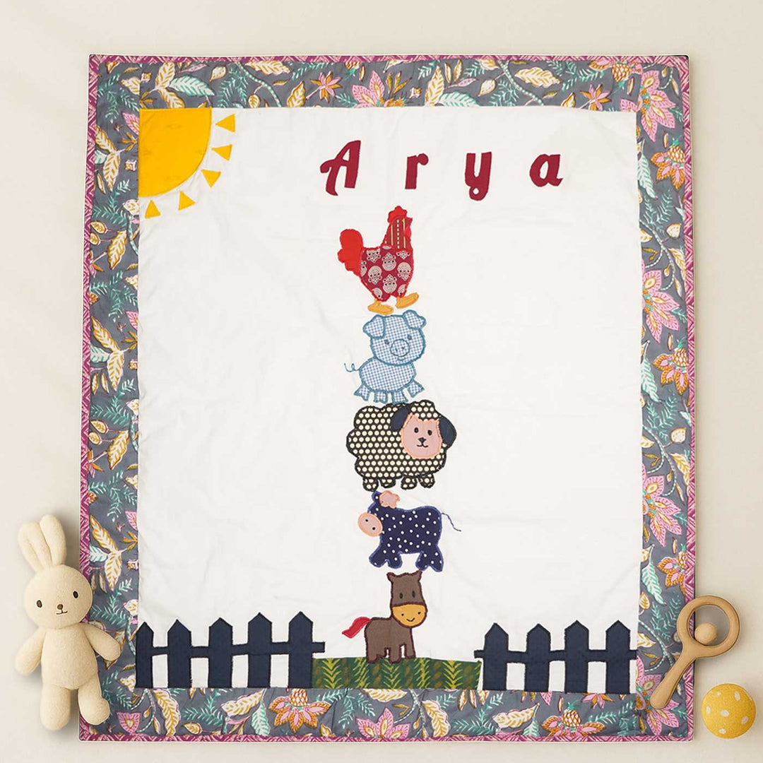 Personalized Farm Animals Theme Cotton Quilt For Kids