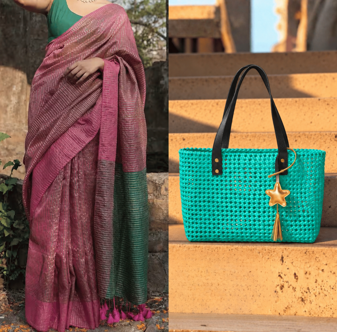 "Solid Green" Handmade Wire Koodai Bag With Star Leather Charm