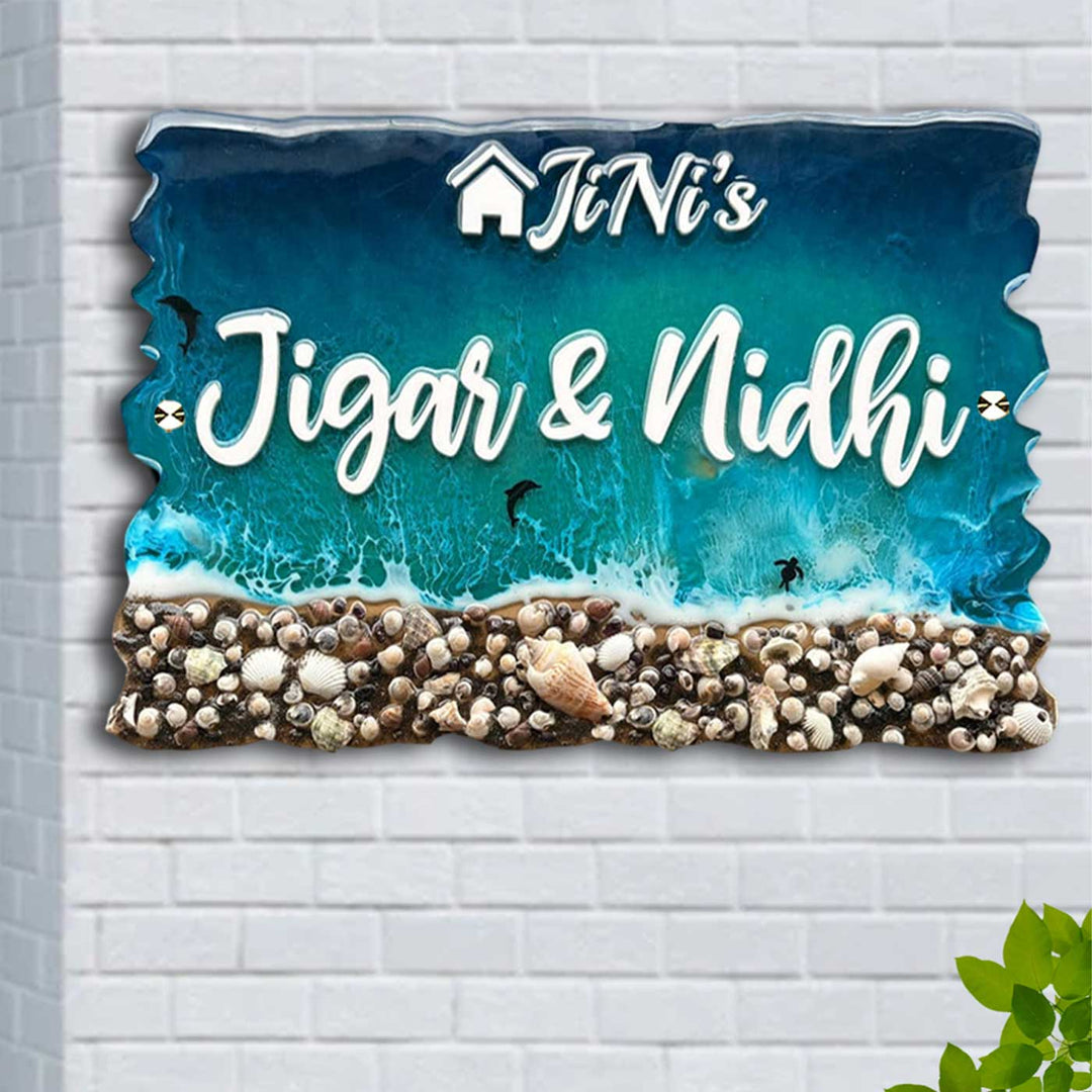 Dark Blue Beach Theme Resin Name Plate