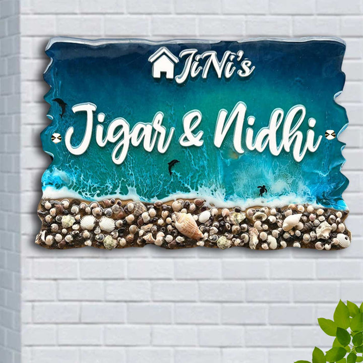 Dark Blue Beach Theme Resin Name Plate