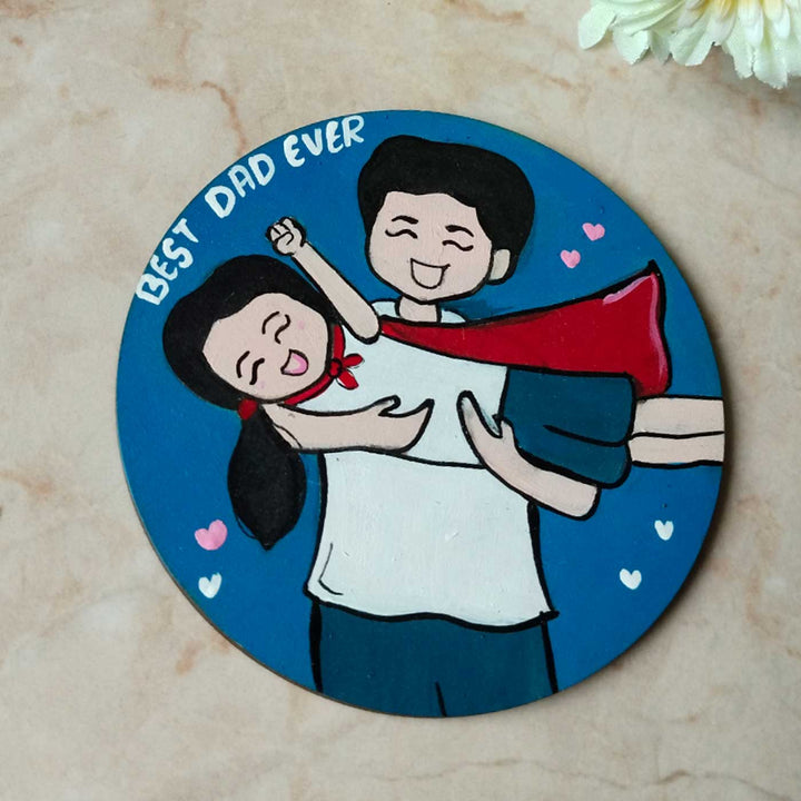 Photo Personalized Round Superhero Theme MDF Wood Fridge Magnet For Fathers