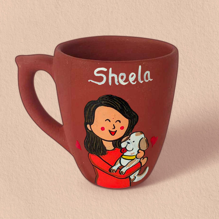 Handpainted Personalised 3D Terracotta Mug with Pet Lover Avatar Illustrations