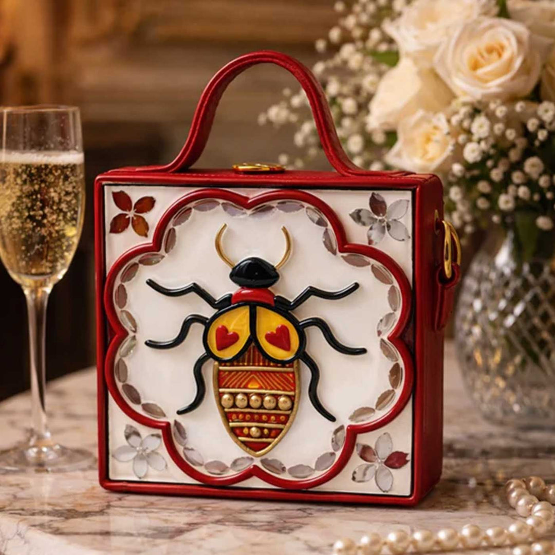 Handcrafted Mini Lady Bird Lippan Art Square Box Bag