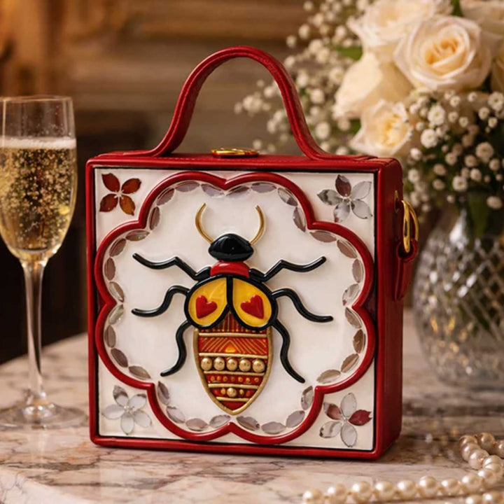 Handcrafted Mini Lady Bird Lippan Art Square Box Bag