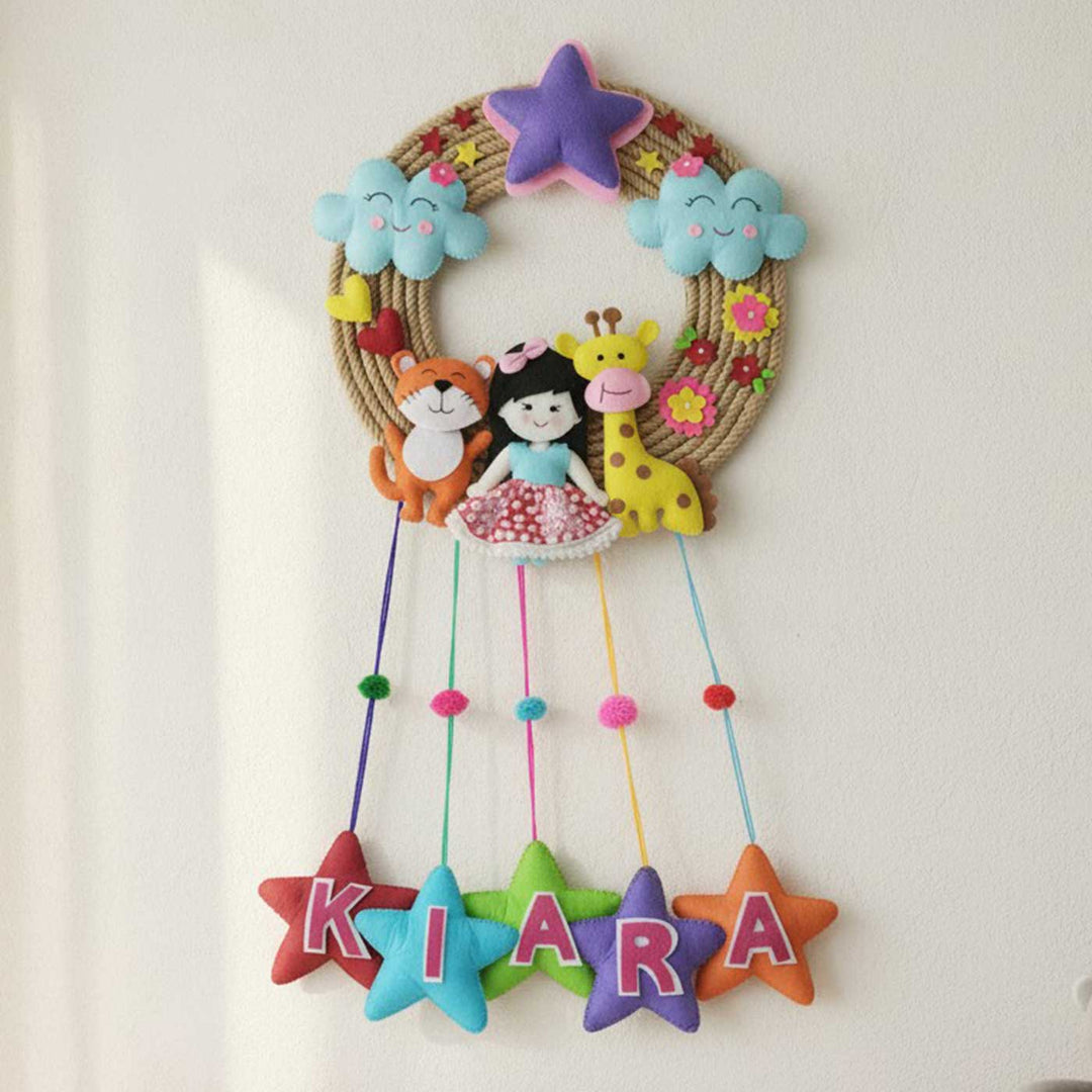 Personalised Jungle Animals Hanging With Wooden Base