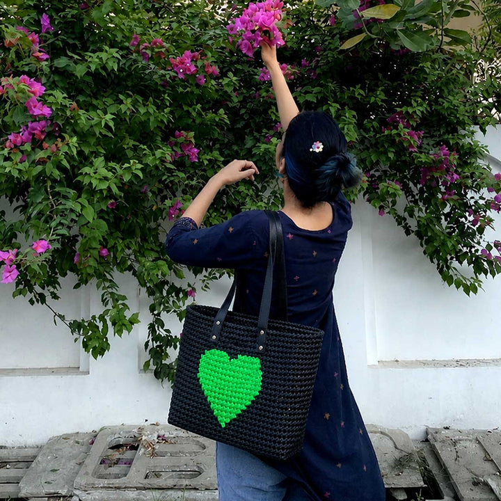 Black Heart Mukhya Knot Handmade Koodai Tote Bag