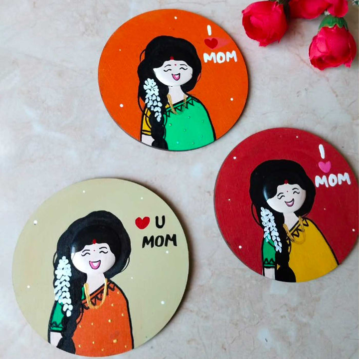 Photo Personalized Pebble Art "Love U Mom" Theme MDF Wood Fridge Magnet For Mothers