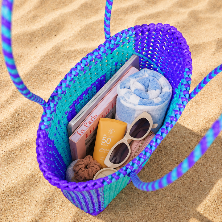 Pastel Blue & Purple Personalized Monogram Handmade Wire Koodai Tote Bag