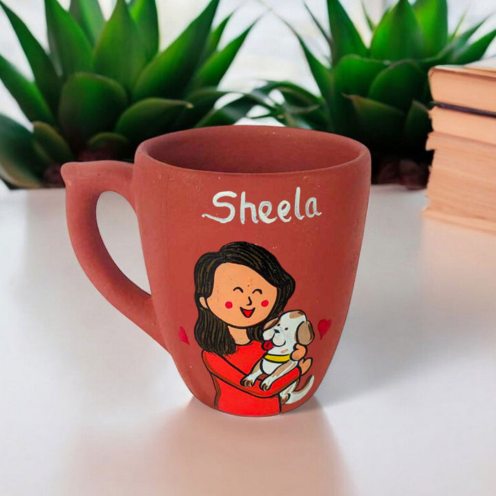 Handpainted Personalised 3D Terracotta Mug with Pet Lover Avatar Illustrations