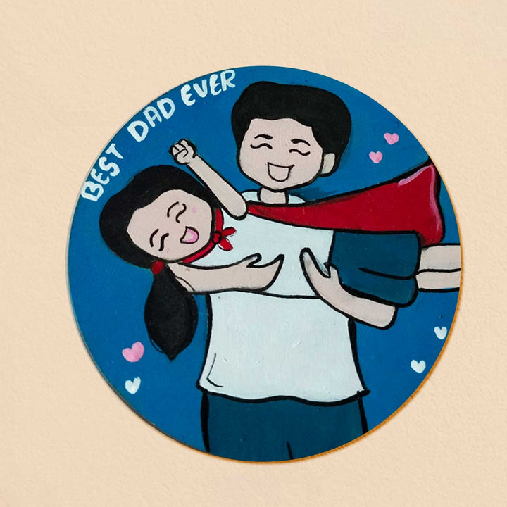 Photo Personalized Round Superhero Theme MDF Wood Fridge Magnet For Fathers