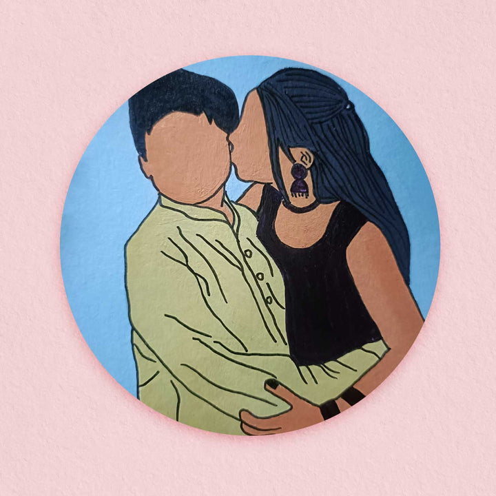 Photo Personalized Hand-Painted Brother & Sister Theme MDF Wood Fridge Magnet For Siblings