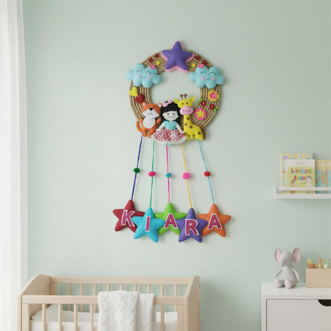 Personalised Jungle Animals Hanging With Wooden Base