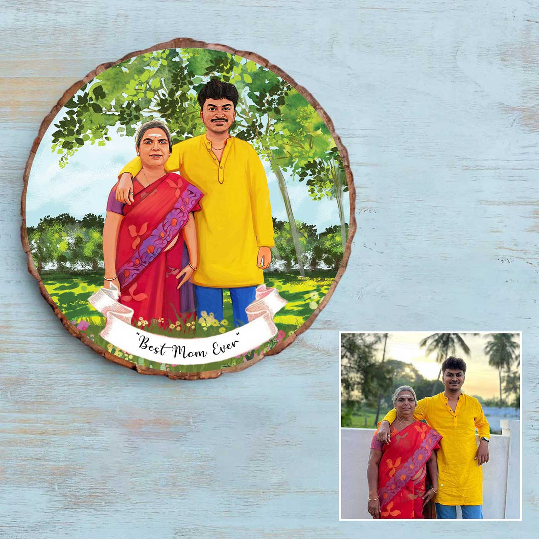 Photo Caricature Bark Nameplate with Stand