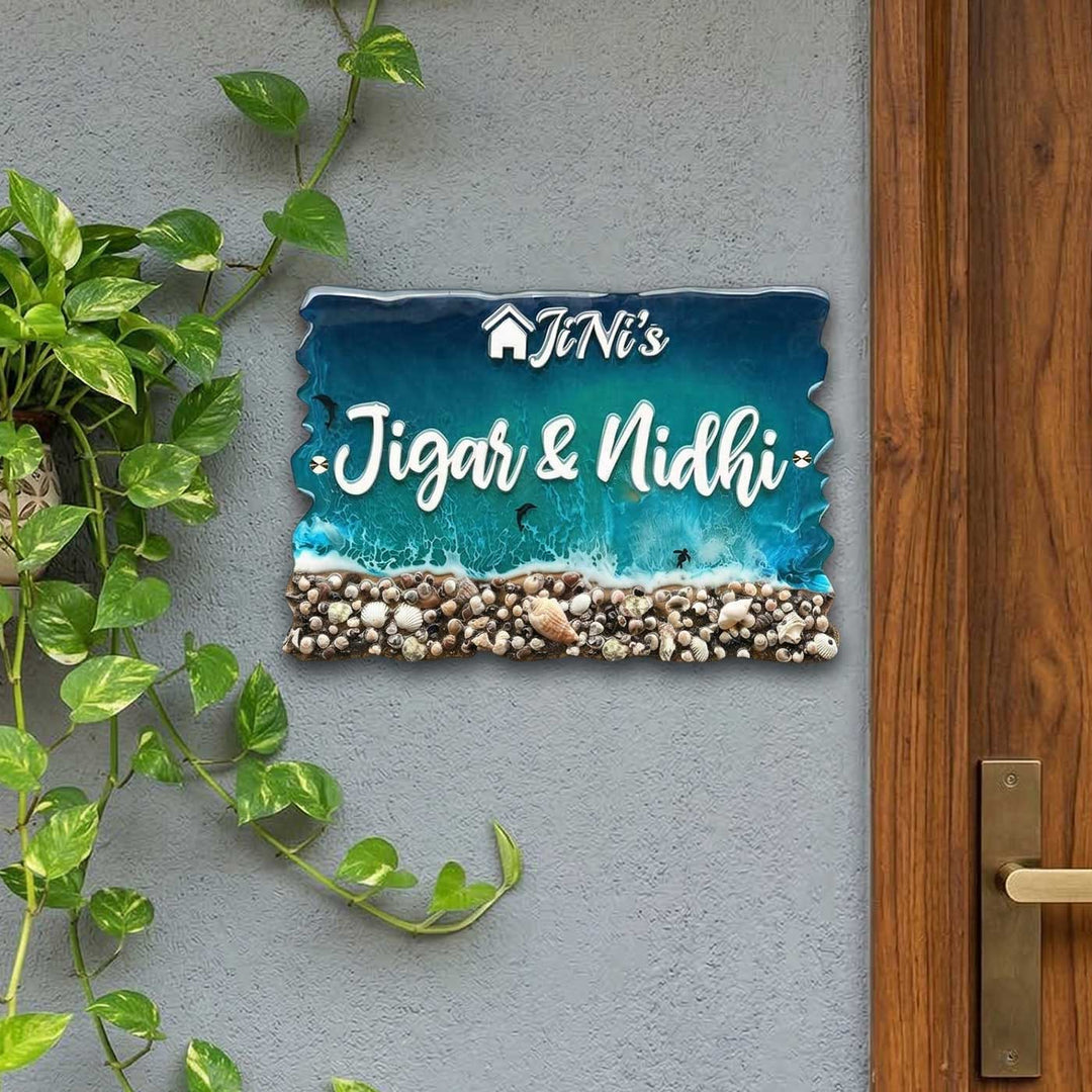 Dark Blue Beach Theme Resin Name Plate