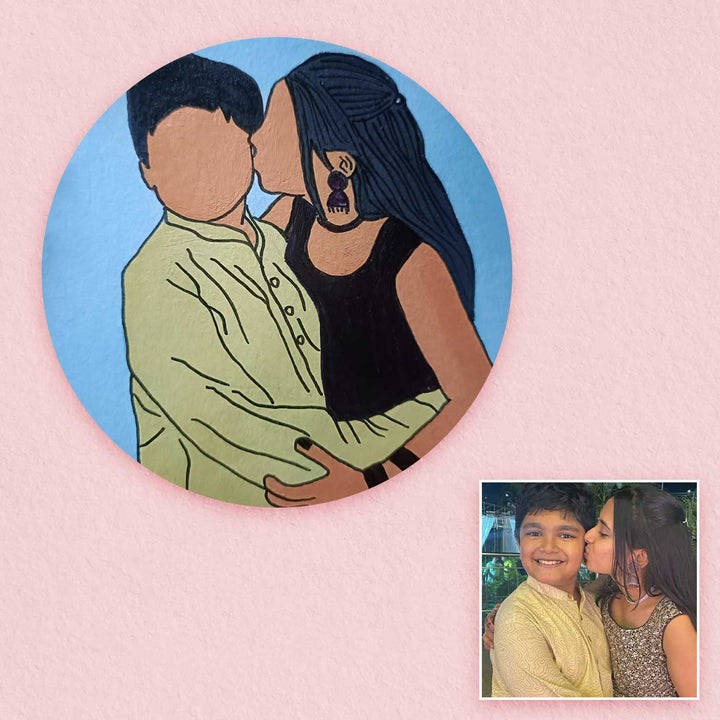 Photo Personalized Hand-Painted Brother & Sister Theme MDF Wood Fridge Magnet For Siblings