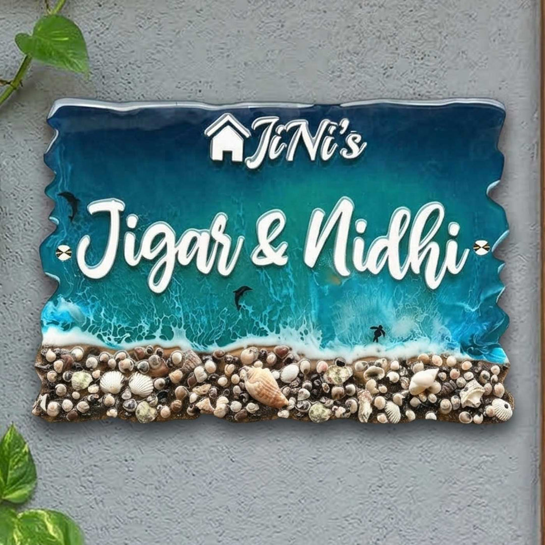 Dark Blue Beach Theme Resin Name Plate
