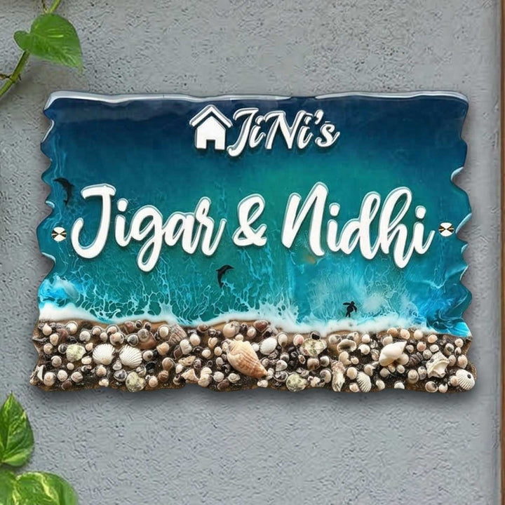 Dark Blue Beach Theme Resin Name Plate