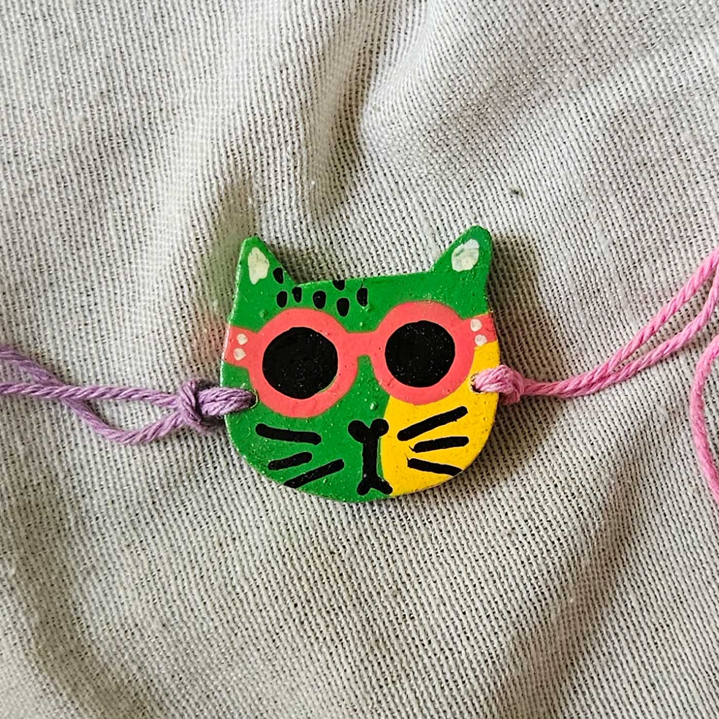 Buy Handpainted Cat Theme Quirky Wooden Rakhi With Roli Chawal Online ...