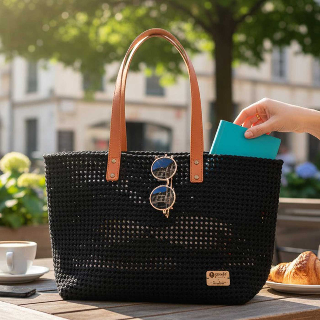 Black Solid Mukhya Knot Handmade Koodai Beach Bag