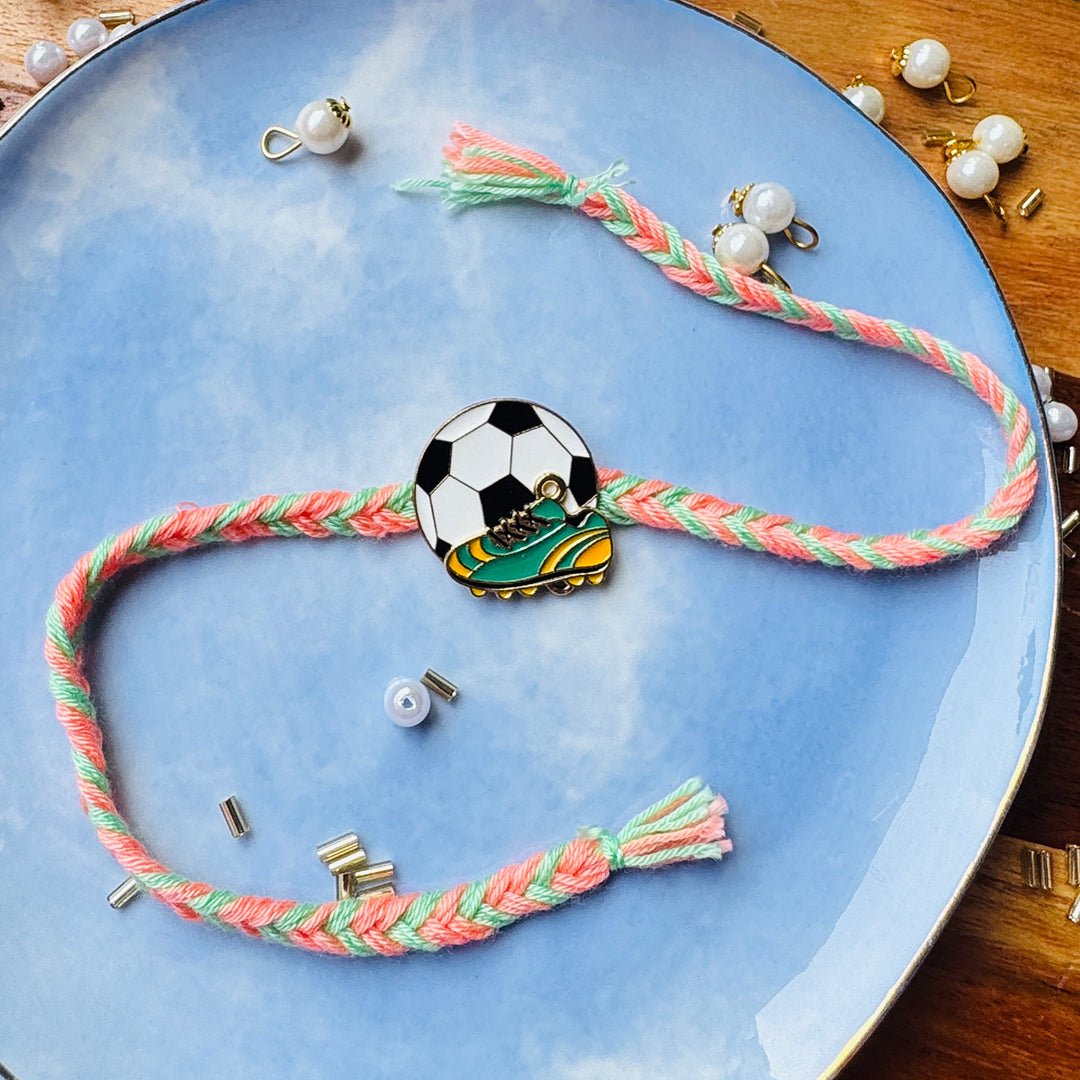 Reusable Handmade Football Charm Kids Rakhi With Roli Chawal For Brother