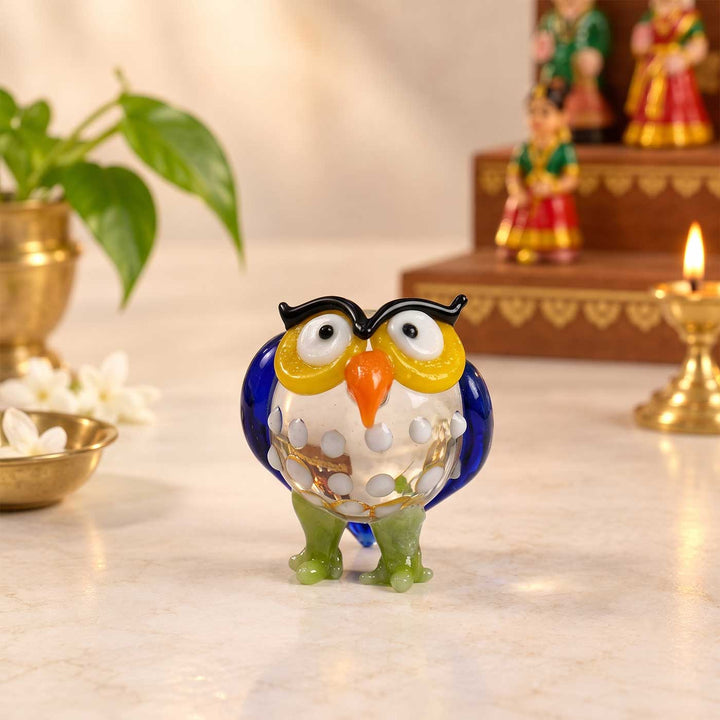 Handmade Blown Glass Mini Spotted Owl Figurine For Decor