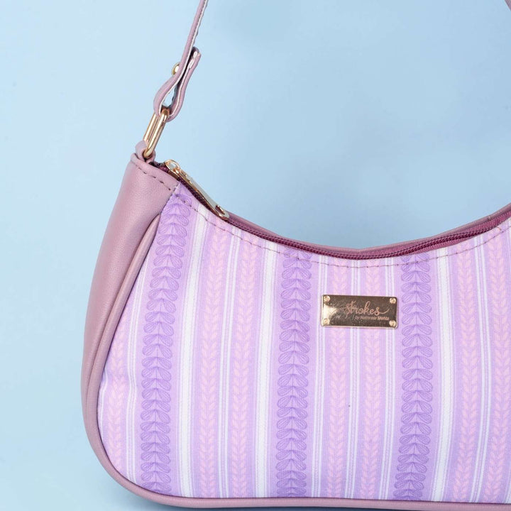 Lilac Leaves Vegan Leather Baguette Bag