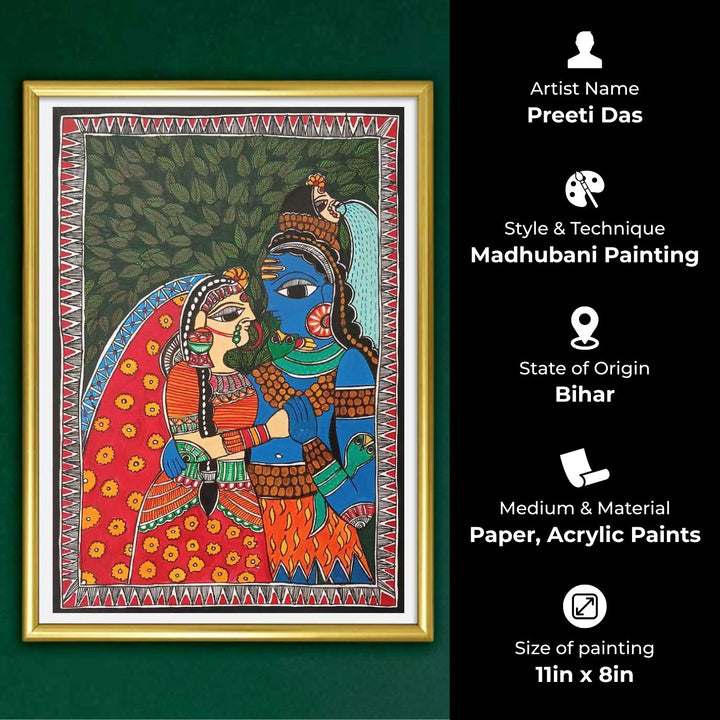 11 x 8 Inch | Shiv & Parwati Love | Original Hand Painted Madhubani Painting | Nib Ink On Paper