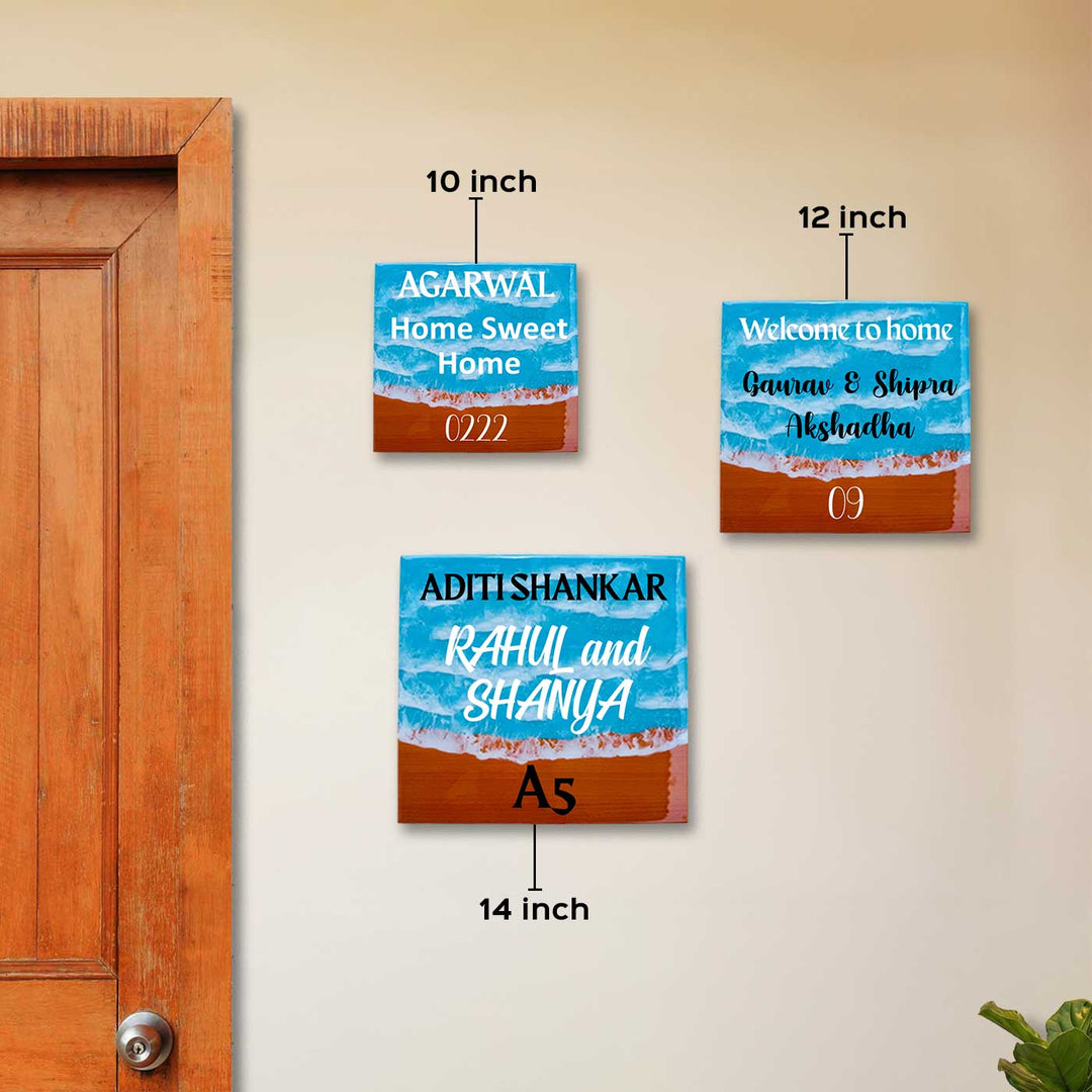 Light Blue Personalized Beach Effect Rectangle Resin Name Plate | With 3D Acrylic Letters
