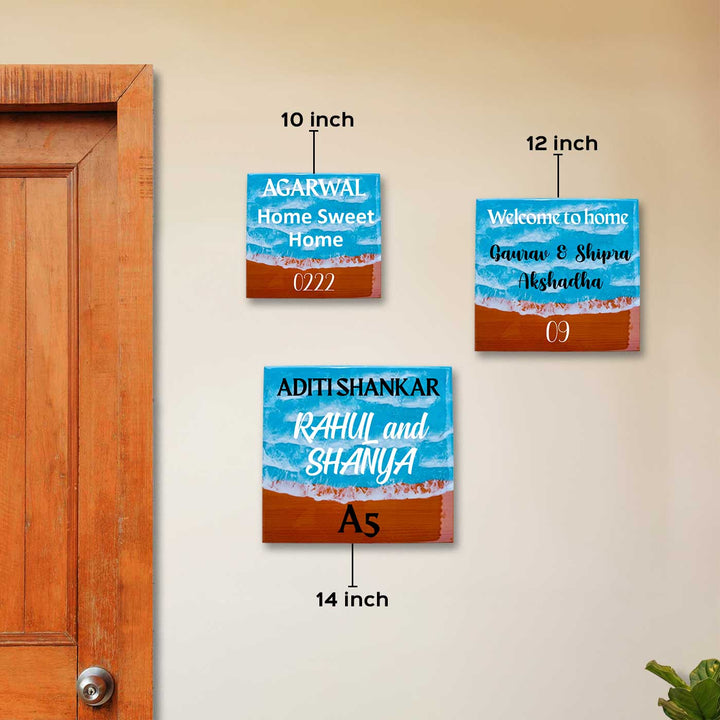 Light Blue Personalized Beach Effect Rectangle Resin Name Plate | With 3D Acrylic Letters