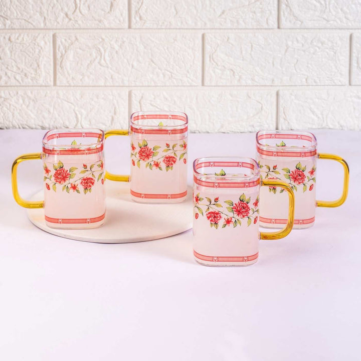 Borosilicate Glass Mugs with Delicate Prints I 230 ML