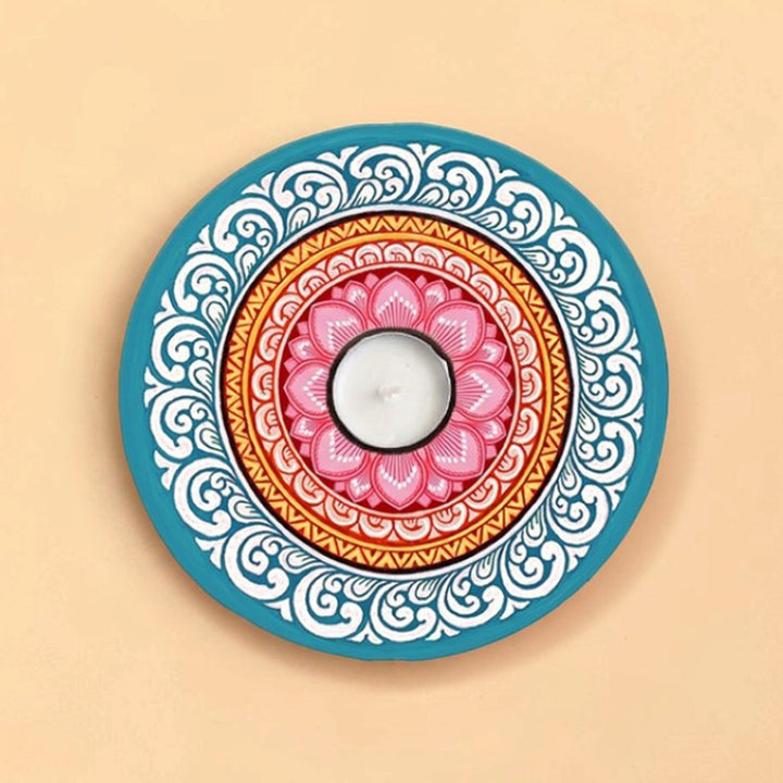 Handmade Kamalmandal Lotus Mandala MDF Wood Round Tealight Holder For Festive Decor