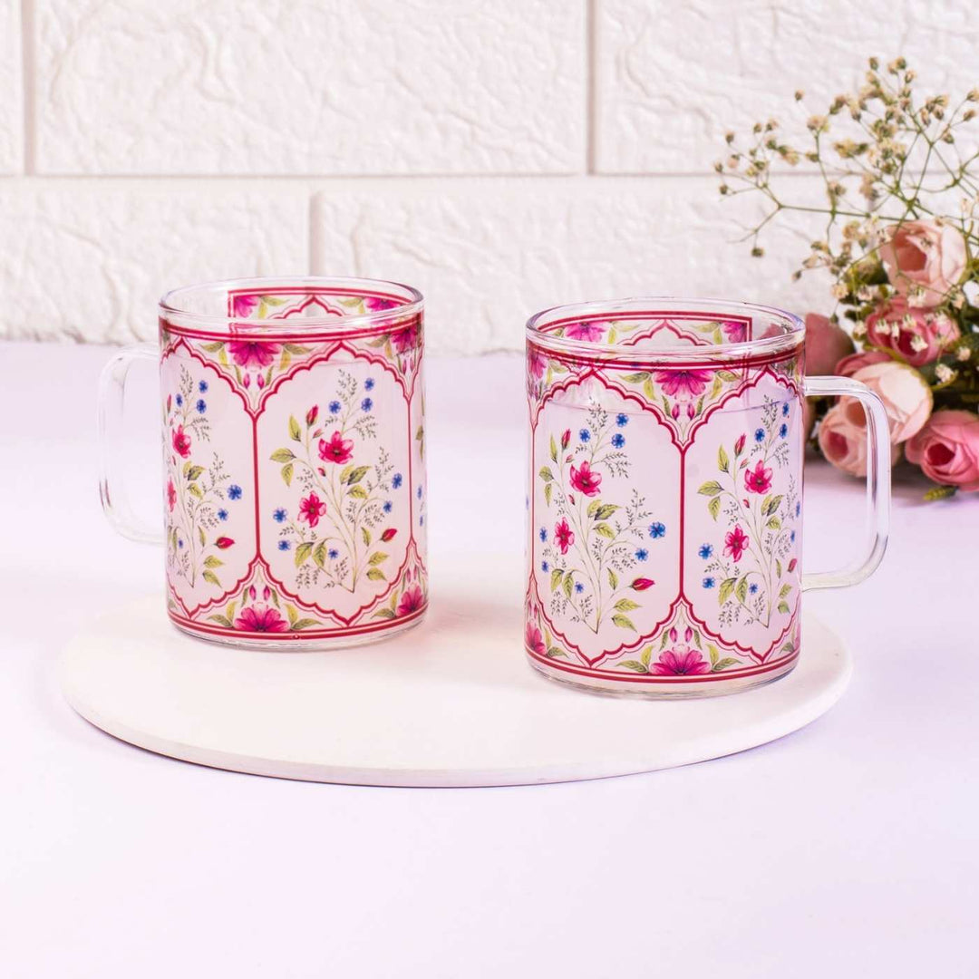 Borosilicate Glass Mugs with Delicate Prints I 220 ML