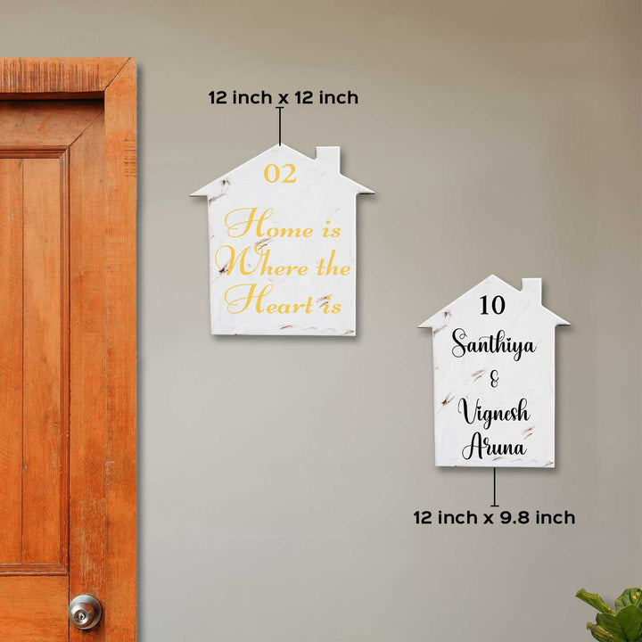 White Minimal Personalized Marble Effect House Shape Resin Name Plate | With 3D Acrylic Letters