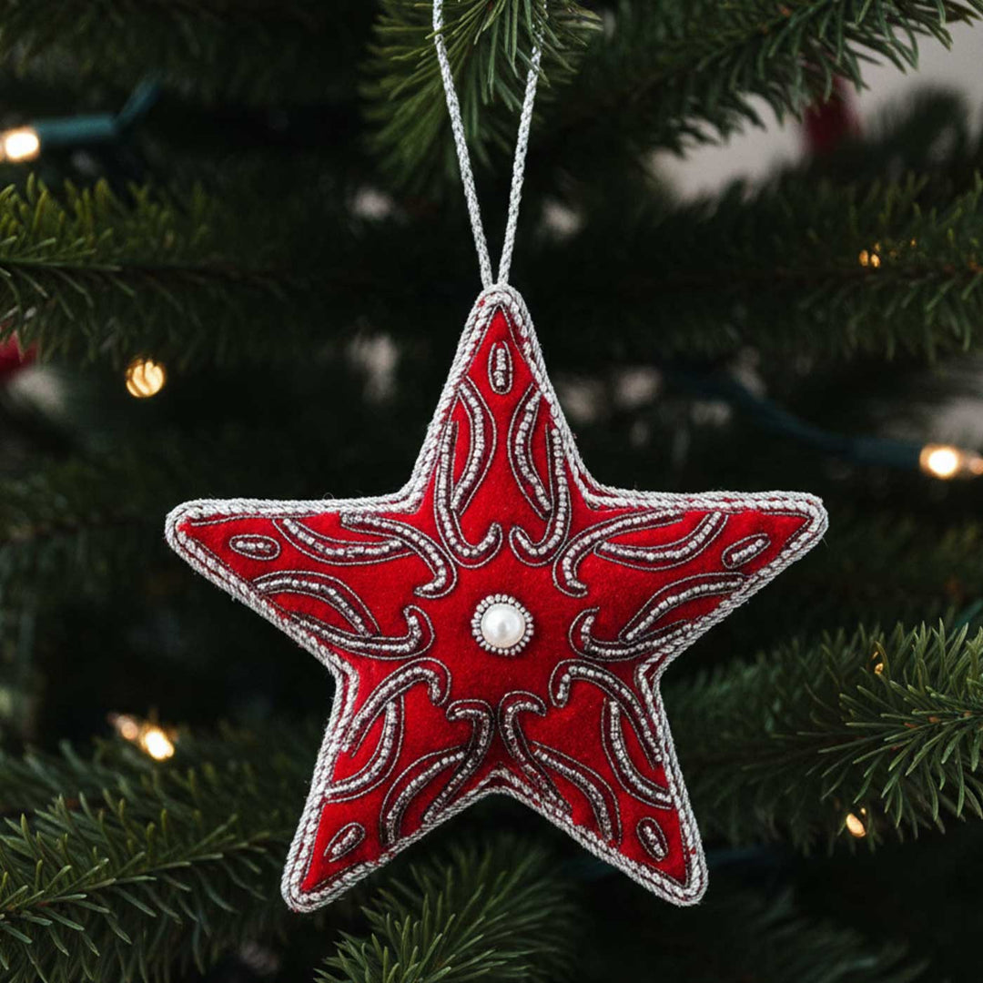 Red Lines Star Cotton Premium Zardozi Ornament