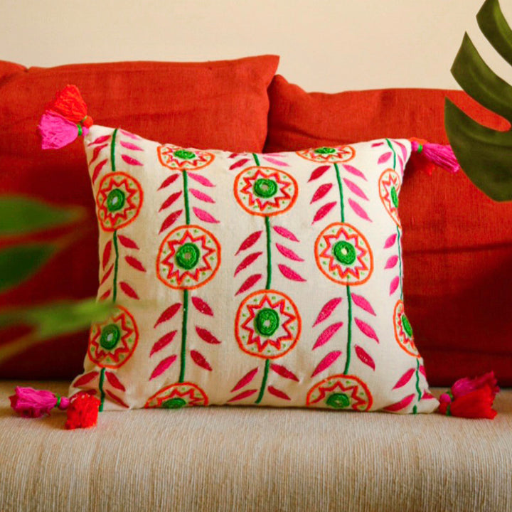 Off White Phulwari Cotton Cushion