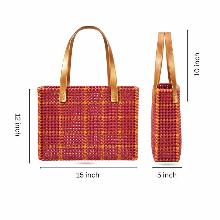 "Banarasi" Maroon & Gold Checks Handmade Wire Koodai Tote Bag