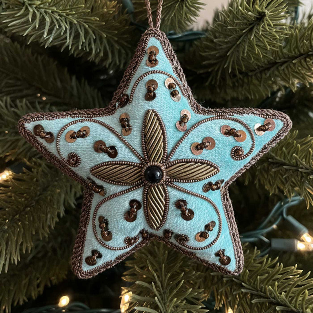 Sea Green Star Cotton Premium Zardozi Ornament